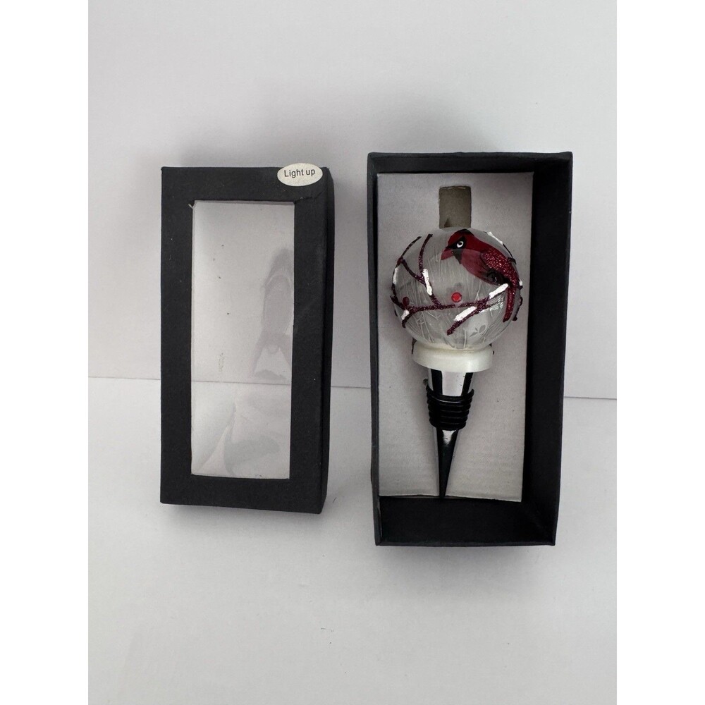 Frosted Cardinal Bird Light Up Wine Stopper Barware Christmas Holiday WORKS